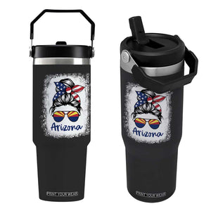 Arizona American Flag Messy Bun Pride Flip Straw Tumbler