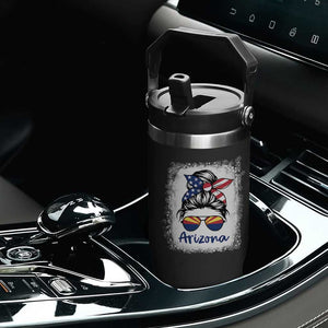 Arizona American Flag Messy Bun Pride Flip Straw Tumbler