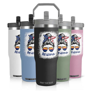 Arizona American Flag Messy Bun Pride Flip Straw Tumbler