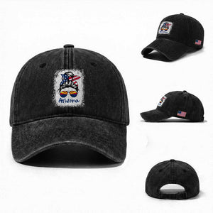 Arizona American Flag Messy Bun Pride Washed Cotton Baseball Cap