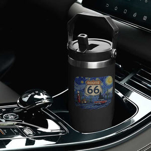 Route Highway 66 Road Sign Distressed Road Trip Starry Night Flip Straw Tumbler