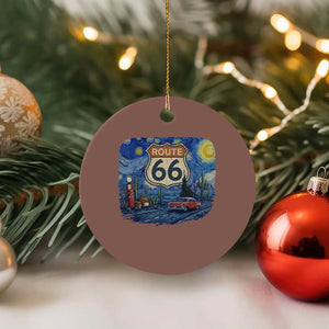 Route Highway 66 Road Sign Distressed Road Trip Starry Night Ceramic Ornament
