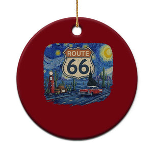 Route Highway 66 Road Sign Distressed Road Trip Starry Night Ceramic Ornament