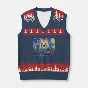 Route Highway 66 Road Sign Distressed Road Trip Starry Night V-Neck Knit Sweater Vest
