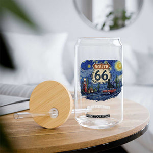 Route Highway 66 Road Sign Distressed Road Trip Starry Night Glass Can