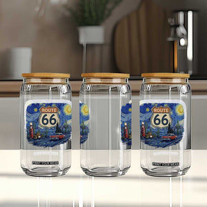 Route Highway 66 Road Sign Distressed Road Trip Starry Night Glass Can