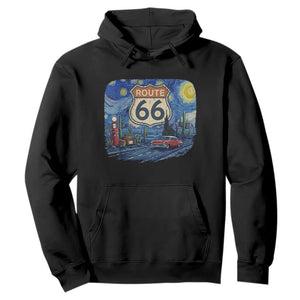 Route Highway 66 Road Sign Distressed Road Trip Starry Night Hoodie