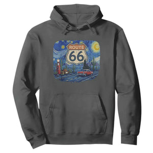 Route Highway 66 Road Sign Distressed Road Trip Starry Night Hoodie