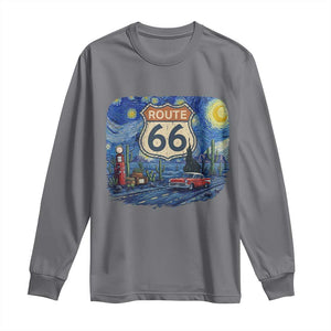 Route Highway 66 Road Sign Distressed Road Trip Starry Night Long Sleeve Shirt