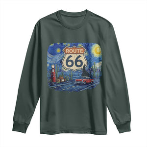Route Highway 66 Road Sign Distressed Road Trip Starry Night Long Sleeve Shirt
