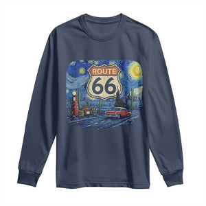 Route Highway 66 Road Sign Distressed Road Trip Starry Night Long Sleeve Shirt