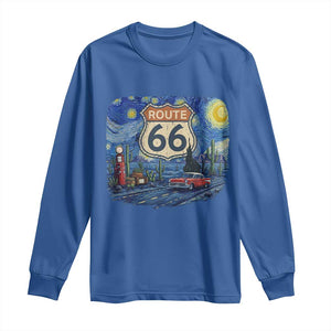 Route Highway 66 Road Sign Distressed Road Trip Starry Night Long Sleeve Shirt
