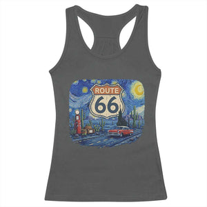 Route Highway 66 Road Sign Distressed Road Trip Starry Night Racerback Tank Top