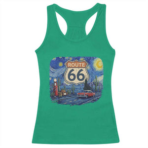 Route Highway 66 Road Sign Distressed Road Trip Starry Night Racerback Tank Top
