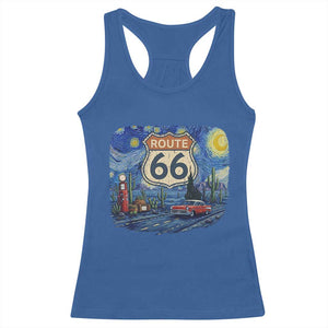 Route Highway 66 Road Sign Distressed Road Trip Starry Night Racerback Tank Top