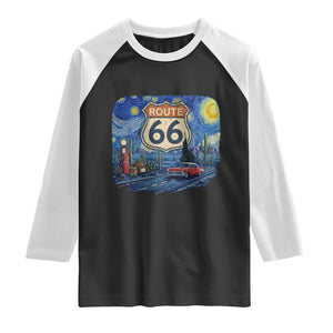 Route Highway 66 Road Sign Distressed Road Trip Starry Night Raglan Shirt