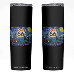 Route Highway 66 Road Sign Distressed Road Trip Starry Night Skinny Tumbler