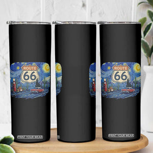 Route Highway 66 Road Sign Distressed Road Trip Starry Night Skinny Tumbler