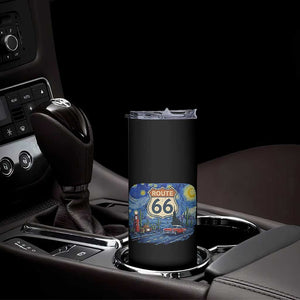 Route Highway 66 Road Sign Distressed Road Trip Starry Night Skinny Tumbler