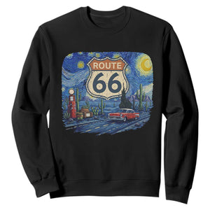 Route Highway 66 Road Sign Distressed Road Trip Starry Night Sweatshirt