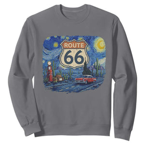 Route Highway 66 Road Sign Distressed Road Trip Starry Night Sweatshirt
