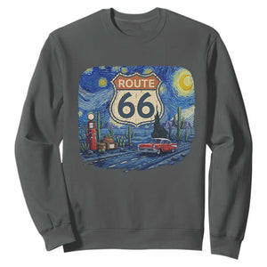 Route Highway 66 Road Sign Distressed Road Trip Starry Night Sweatshirt