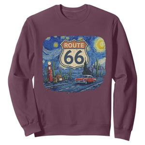 Route Highway 66 Road Sign Distressed Road Trip Starry Night Sweatshirt