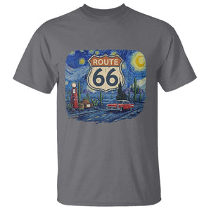 Route Highway 66 Road Sign Distressed Road Trip Starry Night T Shirt