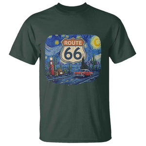 Route Highway 66 Road Sign Distressed Road Trip Starry Night T Shirt