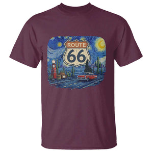 Route Highway 66 Road Sign Distressed Road Trip Starry Night T Shirt