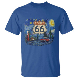 Route Highway 66 Road Sign Distressed Road Trip Starry Night T Shirt