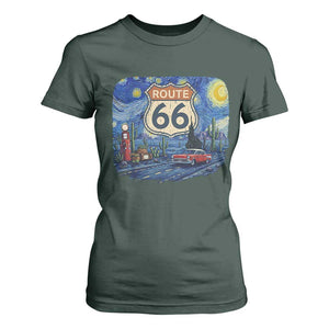 Route Highway 66 Road Sign Distressed Road Trip Starry Night T Shirt For Women