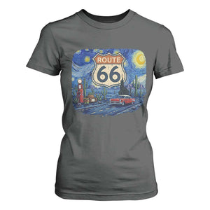 Route Highway 66 Road Sign Distressed Road Trip Starry Night T Shirt For Women