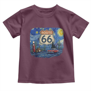 Route Highway 66 Road Sign Distressed Road Trip Starry Night Toddler T Shirt