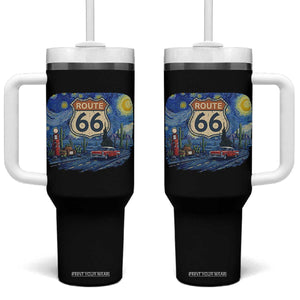 Route Highway 66 Road Sign Distressed Road Trip Starry Night Tumbler With Handle