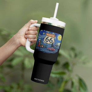 Route Highway 66 Road Sign Distressed Road Trip Starry Night Tumbler With Handle