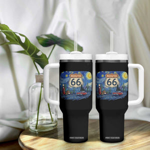 Route Highway 66 Road Sign Distressed Road Trip Starry Night Tumbler With Handle