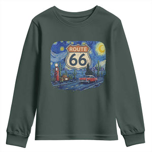 Route Highway 66 Road Sign Distressed Road Trip Starry Night Youth Sweatshirt