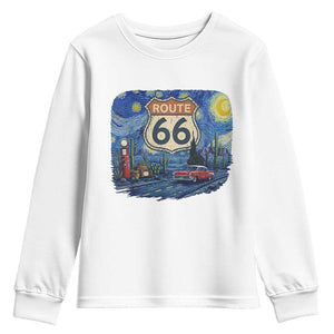Route Highway 66 Road Sign Distressed Road Trip Starry Night Youth Sweatshirt