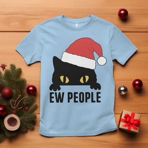 Funny Cat Christmas T Shirt Ew People Anti Social Grumpy Cat Xmas TS14 Light Blue Print Your Wear