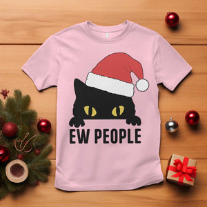 Funny Cat Christmas T Shirt Ew People Anti Social Grumpy Cat Xmas TS14 Light Pink Print Your Wear