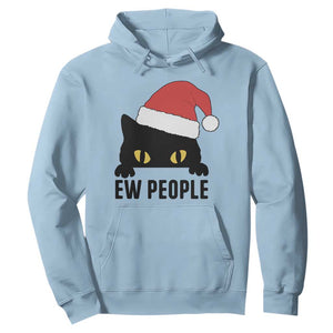 Funny Cat Christmas Hoodie Ew People Anti Social Grumpy Cat Xmas TS14 Light Blue Print Your Wear