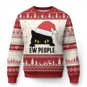 Funny Cat Xmas Ugly Christmas Sweater Ew People Anti Social Grumpy Cat Xmas TS14 Beige Red Print Your Wear