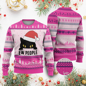 Funny Cat Xmas Ugly Christmas Sweater Ew People Anti Social Grumpy Cat Xmas TS14 Hot Pink Print Your Wear
