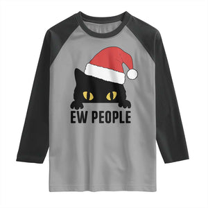 Funny Cat Christmas Raglan Shirt Ew People Anti Social Grumpy Cat Xmas TS14 Sport Gray Black Print Your Wear
