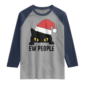 Funny Cat Christmas Raglan Shirt Ew People Anti Social Grumpy Cat Xmas TS14 Sport Gray Navy Print Your Wear