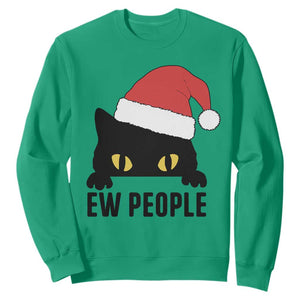 Funny Cat Christmas Sweatshirt Ew People Anti Social Grumpy Cat Xmas TS14 Irish Green Print Your Wear