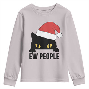 Funny Cat Christmas Youth Sweatshirt Ew People Anti Social Grumpy Cat Xmas TS14 Ice Gray Print Your Wear