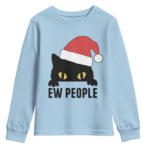Funny Cat Christmas Youth Sweatshirt Ew People Anti Social Grumpy Cat Xmas TS14 Light Blue Print Your Wear