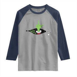 Funny Elf Hand Christmas Raglan Shirt Ew People Anti Socaial Xmas TS14 Sport Gray Navy Print Your Wear